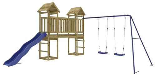 vidaXL Parque Infantil de Exterior Madera de Pino impregnada, Juego de Columpios de jardín, casa de Juegos con Columpio, Juego de Columpio y tobogán