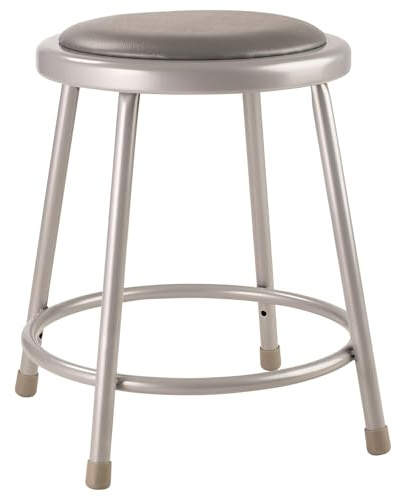 Pemberly Row 18 Modern Heavy Duty Vinyl Padded Metal Stool, Gray Finish, MDF Core Seat, 14 Diameter, Durable Steel Frame with Footrest, 300 lb Capacity, Art Room, Science Lab, Classroom Furniture