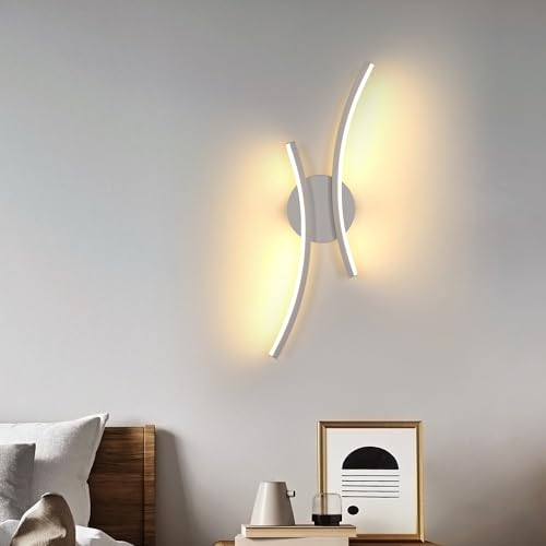 Goeco Applique da Parete LED, 20W 44CM Lampada da Parete Interno, Luce Bianca Calda 3000K Luce a Parete Curva Moderno Lampada a Muro per Camera da Letto, Soggiorno, Corridoio, Bianco
