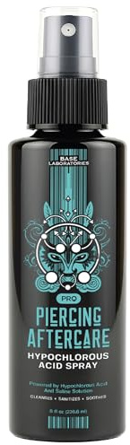 BASE LABORATORIES Piercing-nachsorge-spray Mit Hypochloriger Säure | Hocl und Kochsalzlösung Für Piercings | Nasen- und Ohrlochreiniger für Keloide, Beulen und Wunden | 240ml
