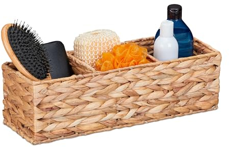 Relaxdays Aufbewahrungskorb Wasserhyazinthe, 3 Fächer, Badezimmer Aufbewahrung, HBT: 13 x 42,5 x 15 cm, Körbchen, natur