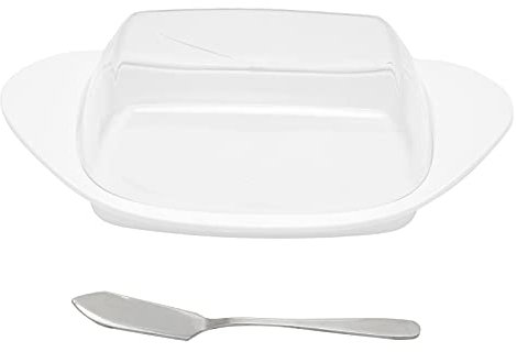 Butter Dish, Boat Shaped Butter Holder Versatile Butter Container Butter Keeper with Lid and Knives for Home Kitchen Fridge(White)