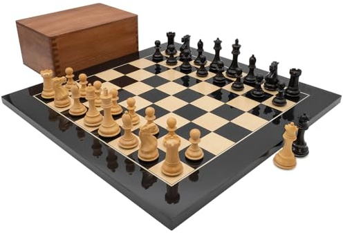 Luxury Competition Staunton Chess Set with 17.75 Black Anegre and Maple Board and Rosewood Case