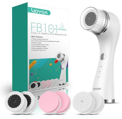 VOYOR Spazzola Pulizia Viso Rotante A 360° Per La Pulizia Profonda, Impermeabile Spazzola Viso Pulizia per Esfoliazione e Punti Neri, Adatto a Tutti I Tipi di Pelle Elettrico Pulizia Viso FB101