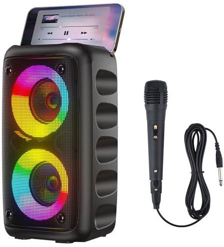 Xjahwr Portable Bluetooth Speaker,Karaoke Machine for Adults and Kids,with Lights Loud Big Bluetooth Speaker,Rechargeable Dj/PA Speaker System with TF Card,AUX in,REC,TWS for Outdoor Sport Home Party