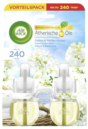 Air Wick Duftölflakon Nachfüller DUO Cotton und Weißer Flieder – Blumig-frischer Raumduft – 2er Duftöl Set – Plastikfreie Verpackung