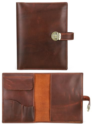 Hiram Leder A5 Notebook Cover Multifunktionale Leder Schutzhülle für A5 Notebook Skizzenbuch mit Stift Bleistift Schlitz und Messingverschluss
