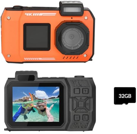 Corghd Caméra sous-marine 4K étanche de 10 m avec double écran Selfie 48 MP Autofocus Appareil photo numérique pour plongée avec tuba