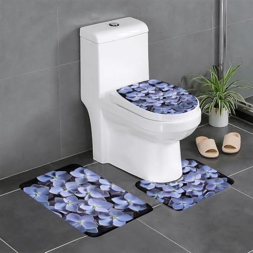 WZYWHJ Lot de 3 tapis de salle de bain avec imprimé hortensia mauve, antidérapant, durable, facile à nettoyer, convient pour salle de bain et toilettes