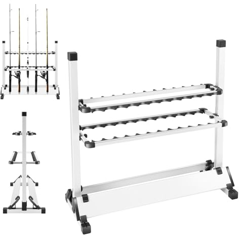 DHQCQL Soporte para cañas de pescar, soporte para cañas de pescar, bandeja portátil para 24 cañas, soporte de caña de pescar de aleación de aluminio para oficina y práctica, 73 x 32 x 72 cm (plata)