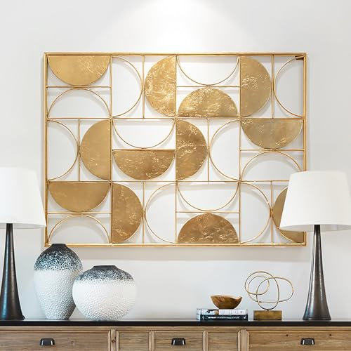 LLSZAHD Wanddeko Metall Wohnzimmer, Große Metallkunst-Wandskulptur, Modern Minimalistisch Abstrakte Linie Wanddekoration Gold, Für Badezimmer, Wohnzimmer, Schlafzimmer, 29 * 39in