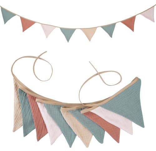 IKOPFLN Bandierine per Cameretta dei Bambini, in tessuto di mussola di Cotone, Ghirlanda per la Cameretta dei Bambini, Decorazione da parete, Decorazione per la Cameretta dei Bambini, 1PCS