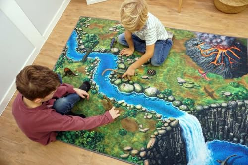 SkippiDoo Dinosaurier Spielteppich – Kinderzimmer-Teppich 160 x 120 cm, ideal für Spielfiguren, passend für Dinos wie z.B. Schleich®