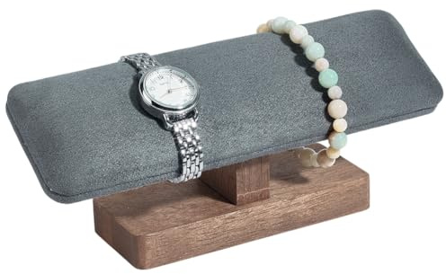 nbeads Holz Uhrenständer Display-Ständer, 19.8x6x8.5cm Grau Samt Armband Display Ständer mit Holzsockel Rechteckiger Armband Organizer Halter Uhren Display Turm für Home Retail Display