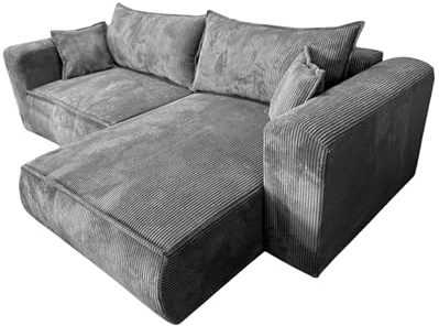 Ecksofa mit Schlaffunktion Berlin L-Form, Sofa Couch mit Bettkasten, Sofa Eckcouch, Schlafsofa für Wohnzimmer, Sofa Couch mit Schlaffunktion und Bettkasten (Hellgrau, Ottomane Rechts)
