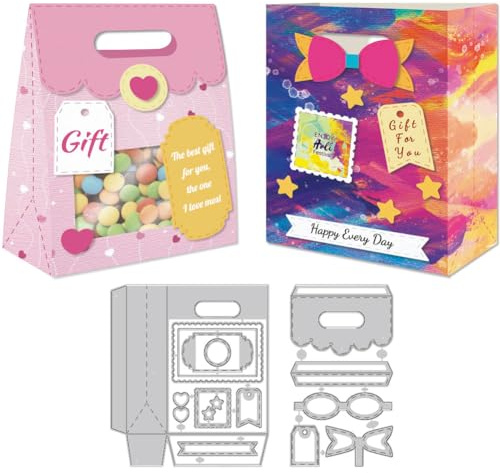 DELORIGIN 3D Stanzformen Für Geschenktüten Zur Kartenherstellung Stanzformen Aus Karbonstahl Prägeschablonen Für Scrapbooking Geschenkbox Mit Fliege Für DIY Geburtstagsgeschenke Partys Grußkarten