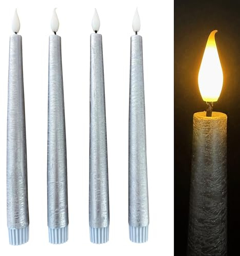 Online Fuchs 4 LED Stabkerzen aus Echtwachs im Set mit Touch-Funktion und Timerfunktion - 25 cm groß - flackernde Flamme - 584 (Taubenblau)