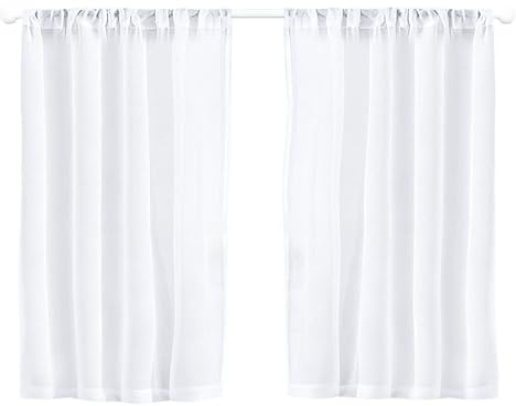 2 Pcs Curtains Semi Sheer - White Net Curtains Voile Panels Eyelet - Transparent Short Sheer Curtains for Kitchen, Bathroom, Living Room Window, 25x36 Inches