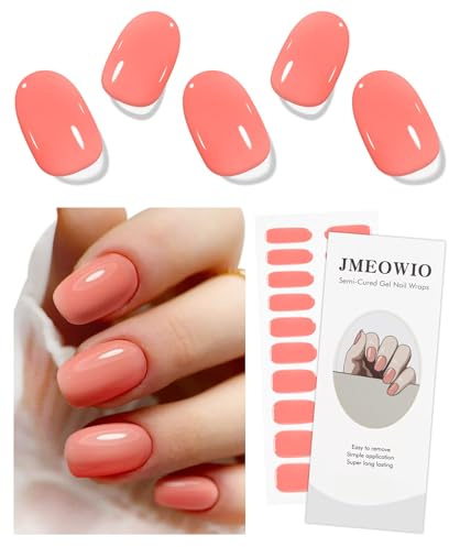 JMEOWIO Autocollant Ongles Gel UV Rose Orange Gel Nail Art Stickers Semi-durci Stickers Ongle Deco Ongle Design Manucure