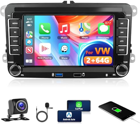 Motorsi 2GB+64GB Android Autoradio mit GPS Navi für VW Passat B6 T5 Golf 6 5 Polo 6R Tiguan T5 Jetta Seat Skoda - Carplay & Android Auto Radio WiFi FM RDS Mirror Link Bluetooth Canbus Rückfahrkamera