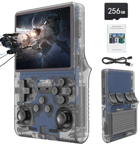 R40S Console de Jeu Portable, 30 000 Jeux rétro en 1 Console de Jeu avec système Linux Open Source, Carte TF 256 Go, écran IPS de 3.5 et Batterie 3 800 mAh (Gris Transparent)
