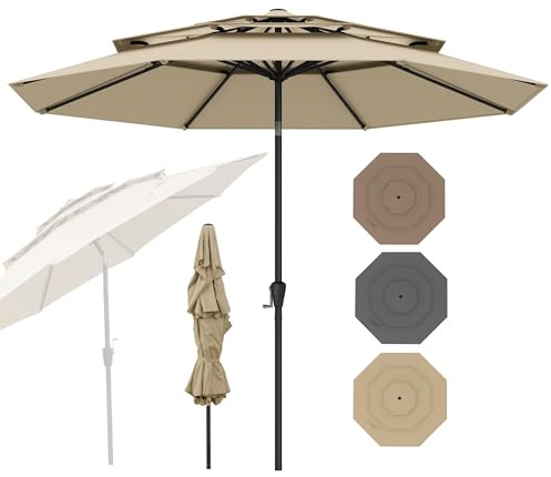 RELAX4LIFE Ombrellone da Giardino 3x3M, Ombrellone Parasole con Manovella Manuale, Inclinazione Regolabile, Palo in Alluminio, Ideale per Spiaggia, Parco, Cortile (Beige, M4)