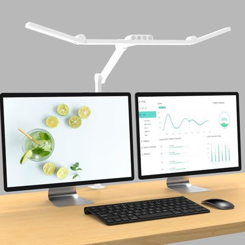 EPABINA 1500LM Lampe de Bureau LED, 24W Puissante 3-têtes de lampe avec pince, Lampe d'architecte lumineuse avec bras flexible, réglage intensité, Commande tactile, Protection des yeux, pour pc ecran