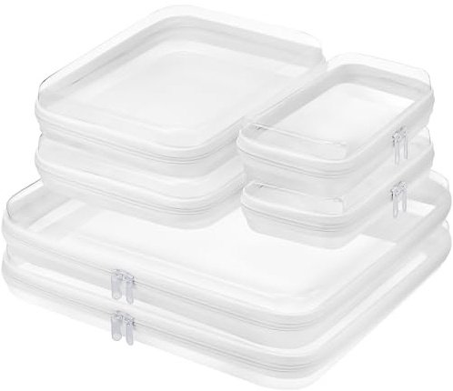 Lot de 6 étuis rigides transparents à fermeture éclair, pochette de rangement en plastique pour voyage, 3 tailles, sac de rangement étanche pour bagages, articles de toilette, jouets, blocs de bureau