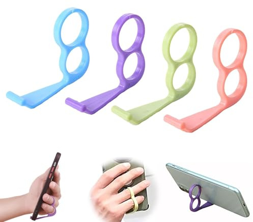 4PCS Portable Phone Grip Holder,Universal Desktop Cellphone Holder,Ring Type Phone Racks Adorable Slip Holder,2 Holes Little Finger and Ring Finger Grip Strap Holder