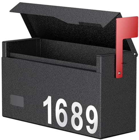 Uniclife Boîtes aux Lettres pour extérieur, boîte aux Lettres Mural avec Drapeau et Autocollants numériques, Grand boîte aux Lettres en métal pour Maison, (sans mécanisme de Verrouillage)