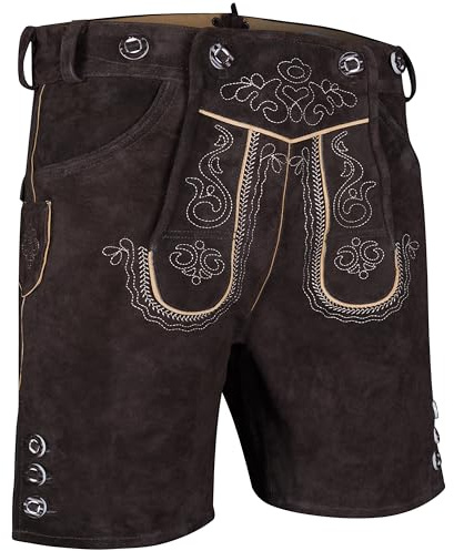 TR Martha Premium Lederhose für Herren - Elegante Trachtenhose Gr.46-60 - Kurze Trachten Lederhose mit Träger für Männer - Oktoberfest Hose (48, Dunkelbraun)