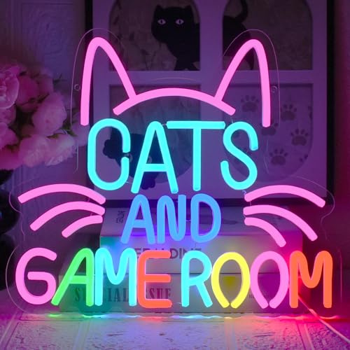 UExnkj-Y Gaming Cat Neon Schild Game Room Neon Schild Katze Gaming Leuchtreklame USB Game Room Neonlichter für Gamer Dekor, Spielzimmer, Schlafzimmer, Wohnzimmer, Bar, Club, Party