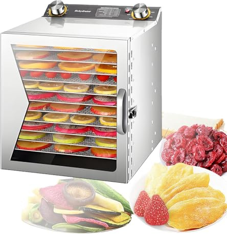 Déshydrateur Alimentaire Acier Inoxydable Température Contrôlée 30-90°C Minuterie 0-12h Desidrateur Fruit et Legumes Lyophilisateur Freeze Dryer avec Plateau Amovible 12-layer