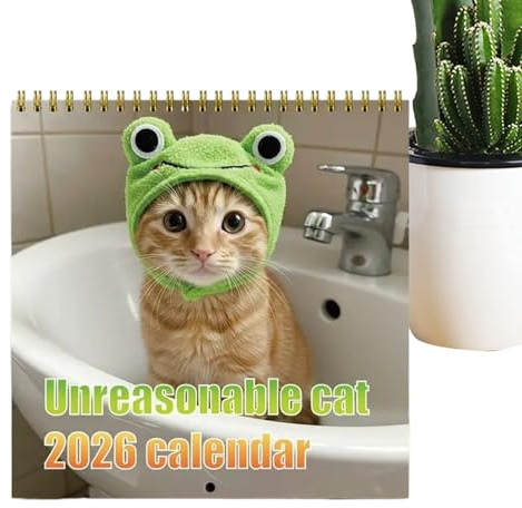 Calendrier 2026 chat - Planification murale 2026 - Planificateur mensuel pour vacances, Noël, Halloween, Nouvel An, maison, bureau, famille, amis
