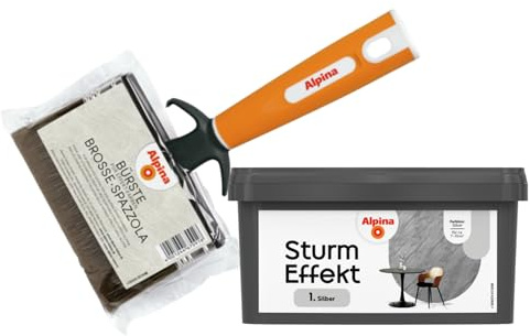 Alpina Effektfarbe Sturm-Effekt Set Silber – inkl. Effekt-Bürste – 1 Liter