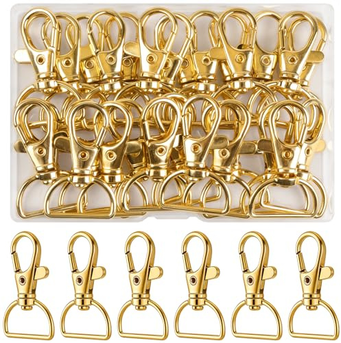 Caianwin 30 Stück Schlüsselanhänger Haken Makramee Gold D Ringen | Karabinerhaken Schlüsselring Lanyard Drehverschluss für Makramee Anhänger, DIY Hänge Schmuckherstellung