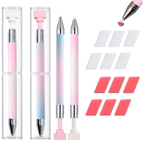 Lot de 2 crayons de cire rechargeables automatiques : stylo de peinture diamant à remplir, accessoires avec crayons de cire pour strass Diamond Art, idéal pour l'artisanat, la peinture et le nail art