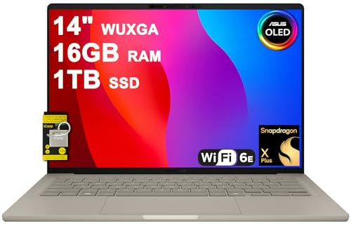 ASUS Zenbook A14 Laptop 14 WUXGA OLED (100% DCI-P3, 600nits HDR) Qualcomm 8-core Snapdragon X Plus (Up to 45 Tops) 16GB DDR5 1TB SSD for Creator Business Professional Win11Pro ICP Hub w/Copilot+ AI