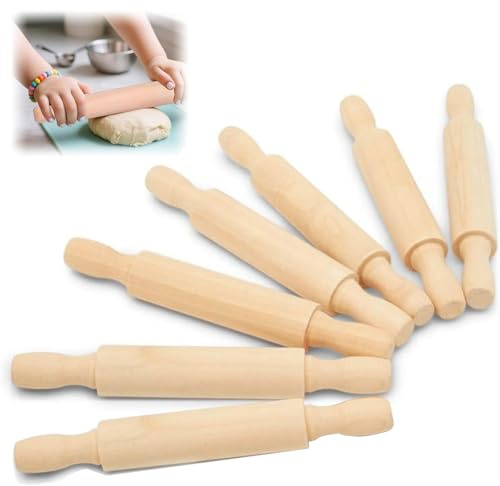 7 PCS Kids Wooden Rolling Pins,Mini Non-Stick Playdough Rollers For Baking, Mini Rolling Pin Rolling Pin For Baking For Kids, Cookie Pastry Pie Crust Craft, Ideal Rolling Pins For Home Kitchen Baking.