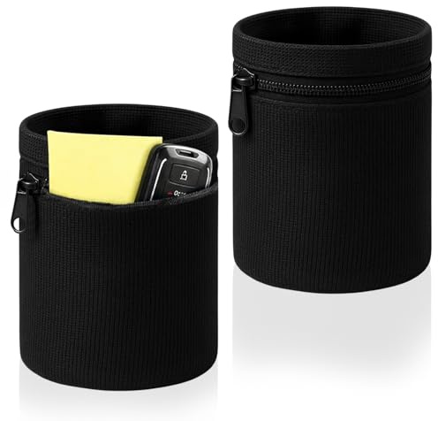 2 Stück Handgelenktasche Wristband, Schwarz Baumwoll Schweissband, Schweißbänder Handgelenk mit Praktischer für Fußball, Jogging, Basketball und Tennis Sport