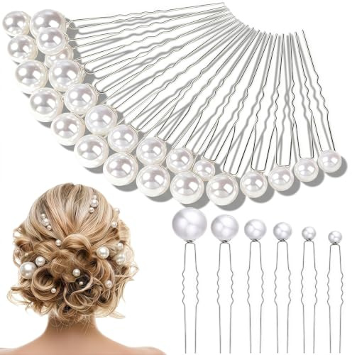 48pcs Wedding Pearl Hair Pins, U Shape Pearl Hair Accessory For Women Wedding Brides And Bridesmaids Daily Hair Style (Silver)