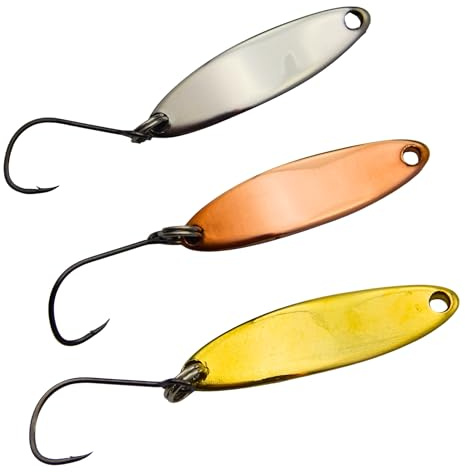 Blinker Jörg® Forellen Spoon 3er Set – Handgemacht – 3 Farben (Bronze, Silber, Gold) – 3,3g / 3,5g / 3,8g – Premium Spoon für Forelle & Barsch – Unwiderstehlicher Lauf