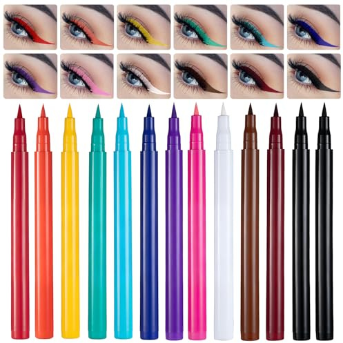 Eyeliner Set 13 Piezas,Resistente Al Agua Eyeliner Colores,12 Colores Lápiz Delineador Ojos Colorido,Suave,Duradero,Resistente A Las Manchas,Apto Para Uso Diario Y Navidad