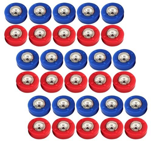 Hemobllo Discos de Juego de Mesa de Tejo 30 Piezas, Mini Rodillos de Curling de Acero y Plástico, Accesorios para Mesa de Tejo, Colores Azul y Rojo, para Reuniones Familiares y