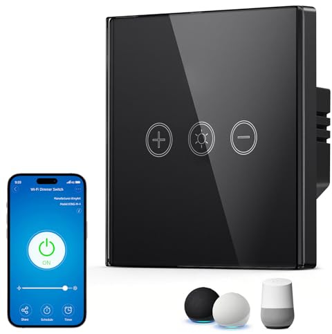 WiFi Dimmer Interruptor, Dimmer Interruptor WiFi, Inteligente Dimmable | Smart Dimmable Switch Compatible con Alexa/Google/Tuya/Smart Life, para LED 150W / Halógeno 300W, Requiere Cable Neutro