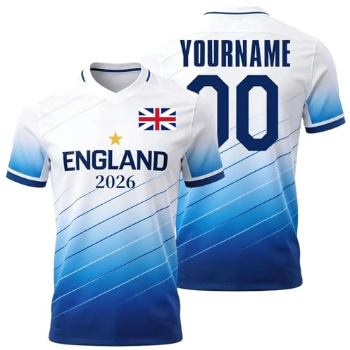 England Football Shirt 2026 for Football Matches 2026 Fans, Personalised Football Jerseys with Name Number Flag, England Shirt for Fans Kids Adults, Championship History & Glimpse of 2026