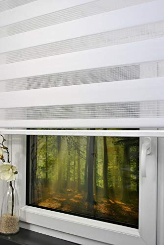 kskeskin Duo Rollo Doppelrollo mit Alukassette Breite 130 cm Länge 250 cm (Decke bis Boden) in Farbe weiß mit breiter Beschwerung