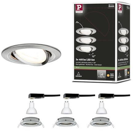 Paulmann 93465 LED Einbauleuchte 3-Step-Dim Nova Basisset schwenkbar rund 84 mm 50° GU10 3x6,5W 3x460lm 230V dimmbar 2700K Eisen gebürstet