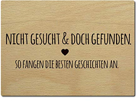 Interluxe Postkarte aus Holz Nicht gesucht und doch gefunden. So fangen die besten Geschichten an.Brautpaar DIN A6 105x148mm Karte Echtholz Grußkarte Spruch Hochzeit