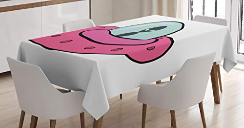 ABAKUHAUS Extraterrestre Mantele, Doodle Estilo platillo Volante, Estampado con la Última Tecnología Lavable Colores Firmes, 140 x 170 cm, Rosa pálido Azul Blanco